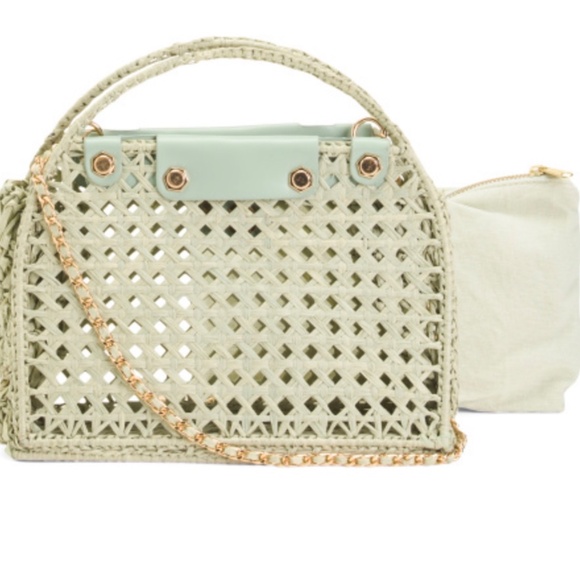 HOUSE OF HARLOW 1960 Framed Raffia Satchel - Picture 1 of 6